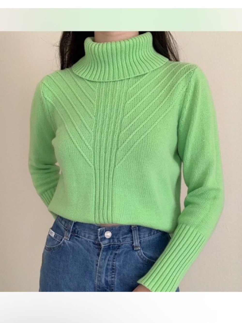 Y2K Lilian Nicole Lime Green Turtleneck Knit Sweater